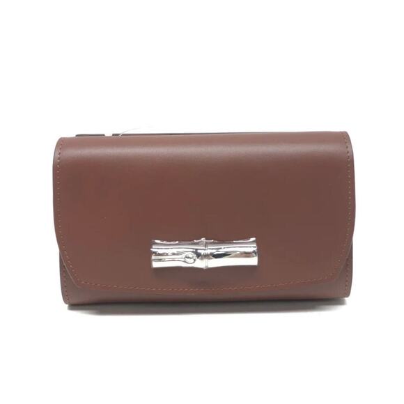 Longchamp Brown Leather Roseau Wallet Small New With Tags Silver Clasp - Picture 1 of 4